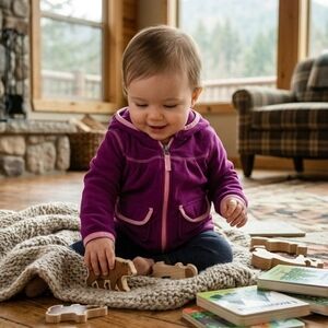 REI Purple Hooded Microfleece Jacket with Pink Trim